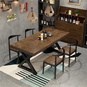 工業風復古實木餐桌餐廳長方形鐵藝桌子小吃店燒烤吧休閑桌椅組合