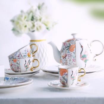 新中式仙女風中西合璧不規則咖啡杯碟金把陶瓷咖啡杯下午茶紅茶杯