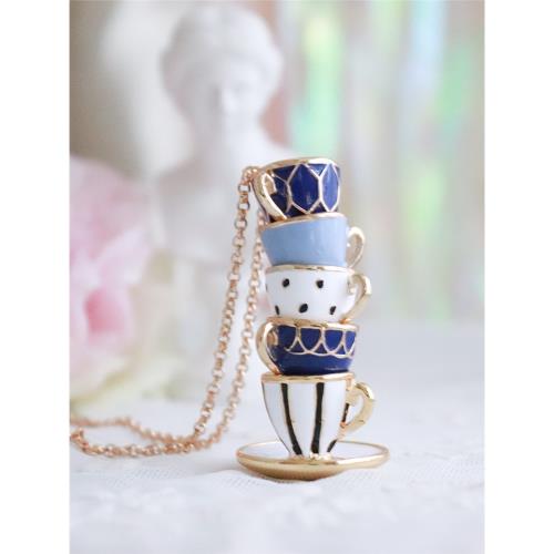 拾壹紀「蘿莉的茶會」可愛復古宮廷琺瑯滴釉茶杯長款項鏈毛衣鏈