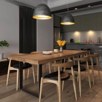 北歐風實木餐桌椅組合現代簡約家用飯桌原木桌椅會議長方形辦公桌