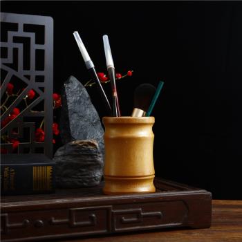 天然竹木筆筒多功能復古圓形筆桶中國風辦公室文房桌面擺件收納盒