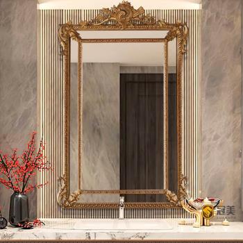 法式復古化妝鏡玄關裝飾鏡掛墻雕花歐式衛生間壁掛洗漱臺浴室鏡子
