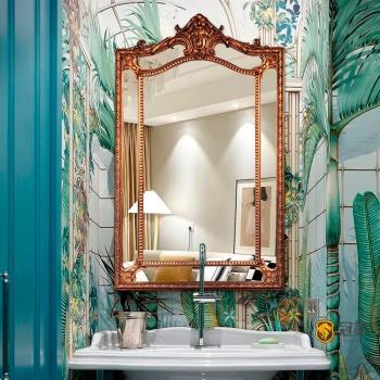 法式復古化妝鏡臺式臥室掛墻古典雕花歐式衛生間壁掛美式浴室鏡子
