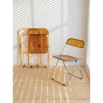 透明椅子北歐折疊椅ins網紅餐椅家用靠背現代簡約亞克力化妝凳子