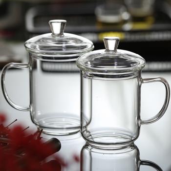 帶蓋玻璃茶缸高硼矽耐熱水杯辦公室泡茶葉花茶杯電陶爐加熱