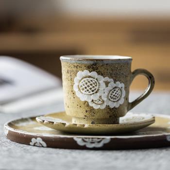 器昔日式花陶瓷咖啡杯碟拉花拿鐵杯復古創意ins點心盤馬克杯勺子