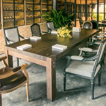 美式全實木餐桌原木辦公室會議桌家用小戶型長方形吃飯桌子咖啡桌