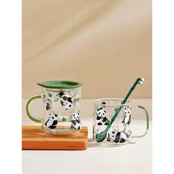 西比爾熊貓玻璃杯水杯女創意耐高溫家用咖啡杯大容量杯子高顏值