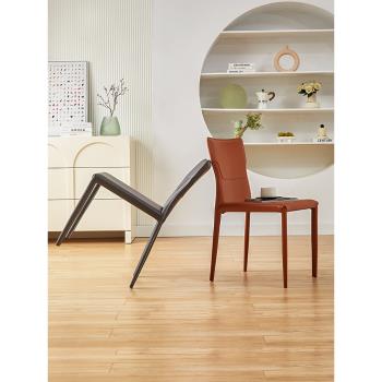 家用輕奢馬鞍皮餐椅現代簡約奶油風椅子設計師軟包靠背椅辦公凳子