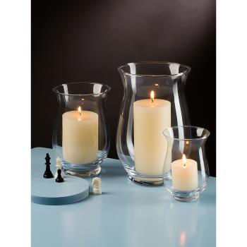 燭臺擺件歐式浪漫戶外防風風燈餐桌玻璃蠟燭杯簡約家居裝飾蠟燭臺