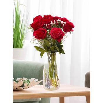 玫瑰花仿真花情人節塑料假花束家居擺件客廳餐桌插花干花擺設裝飾