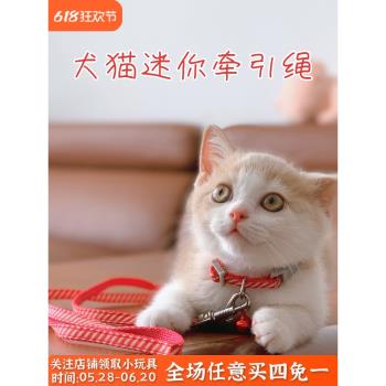 狗狗幼貓咪幼犬牽引繩套脖鈴鐺牽引繩小型玩具茶杯犬迷你遛狗貓繩