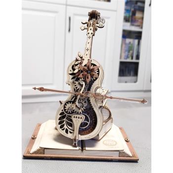 木質3d模型手拼diy八音樂盒秘境大提琴心愿摩天輪小夜燈飾品禮品