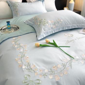 小清新100支純棉四件套花卉刺繡全棉拼色被套床單公主風床上用品
