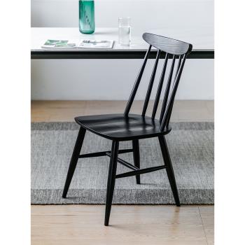 實木餐椅橡木家用現代簡約靠背黑色原木色溫莎椅實木餐廳酒店椅子