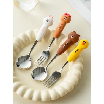 onlycook 可愛卡通兒童吃飯勺家用304不銹鋼勺子叉子 嬰兒輔食勺