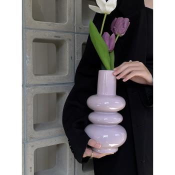 CMYD法式中古高顏值插花花器小眾陶瓷異形花瓶家用客廳裝飾品擺件