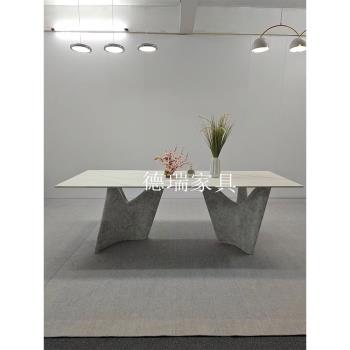意式極簡大理石餐桌巖板玻璃鋼書桌會客廳桌子不規則大戶型家具