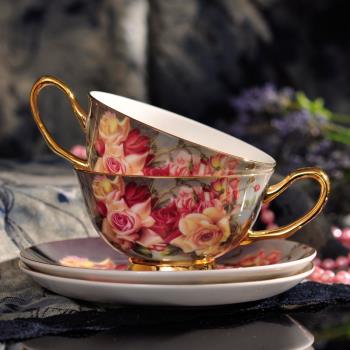 歐式骨瓷復古咖啡杯具高檔陶瓷創意紅茶杯家用金邊下午茶茶具套裝
