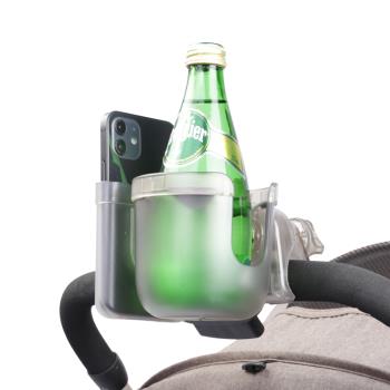 升級款嬰兒車杯架二合一帶手機盒推車奶瓶水杯架童車夾子置物杯託