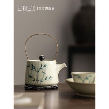 景德鎮手繪竹沏茶壺泡茶家用一壺一杯可愛陶瓷茶具中式單茶壺套裝