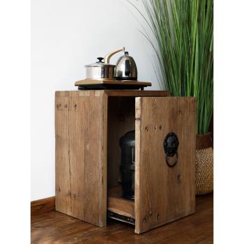 古樸實木茶水柜簡約現代原木小餐邊置物臺架新中式家具老榆木角柜