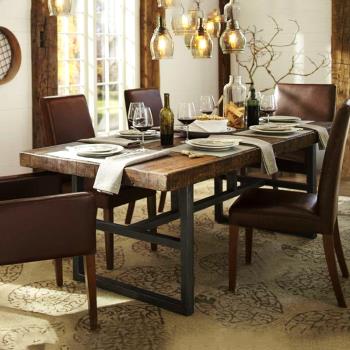 北歐餐桌椅小戶型家用客廳咖啡桌長方形鐵藝實木餐桌辦公會議書桌