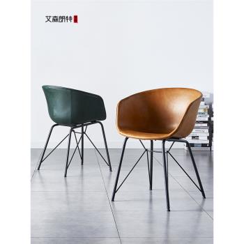 艾森朗特意式輕奢餐椅家用設計師皮椅書桌靠背凳咖啡廳北歐餐桌椅