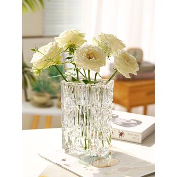 輕奢高檔加厚水晶花瓶玻璃透明水培鮮花ins風餐桌插花客廳擺件