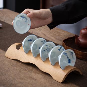 純手繪圖案小號功夫茶杯6個青花斗笠杯羊脂玉單杯手工單杯品茗杯
