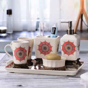 陶瓷創意刷牙杯歐式浴室用品套件