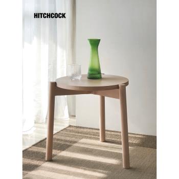 HITCHCOCK Alvar/ 邊幾咖啡桌北歐簡約設計實木真皮面圓形小茶幾