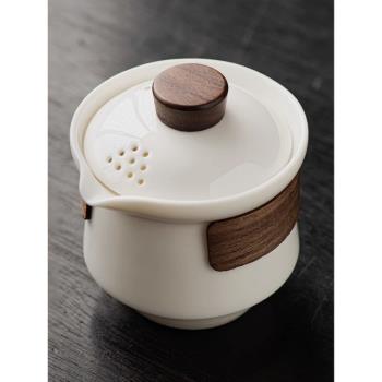 羊脂玉白瓷蓋碗茶杯單個高檔大號防燙陶瓷茶具套裝家用泡茶手抓壺