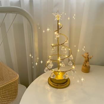 北歐ins同款復古圣誕樹小夜燈水晶星星燈少女臥室裝飾氛圍燈擺件