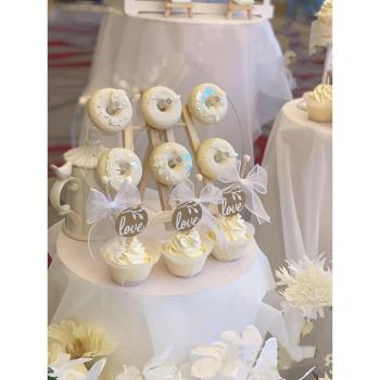 婚禮甜品臺裝飾插件擺件白色推推樂貼紙蛋糕布置插牌慕斯杯子訂婚