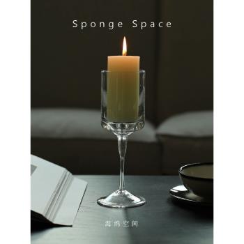 SpongeSpace透明玻璃燭臺歐式浪漫高腳燭臺酒店餐廳氛圍蠟燭杯