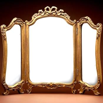 歐式化妝鏡三折鏡古典桌面藝術梳妝鏡壁掛法式復古雕花三面鏡子