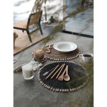 印尼家用貝殼草編織餐墊 隔熱墊碗墊餐桌墊 創意杯墊菜墊碗防滑墊