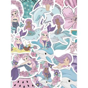 56張粉紫色美人魚貼紙ins高顏值爆款可愛卡通DIY手機水杯防水貼畫