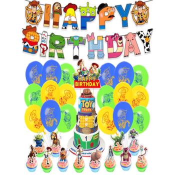 玩具總動員氣球生日裝飾巴斯光年胡迪草莓熊橫幅拉旗兒童派對布置