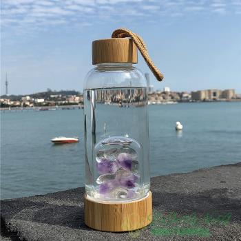 天然水晶碎石diiy竹蓋小口玻璃瓶DIY趣味小巧可愛水晶玻璃杯350ML