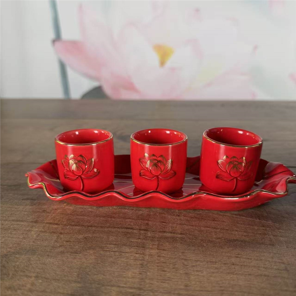 蓮花連座杯三連五連陶瓷仙家土地財神酒杯供桌茶杯神臺拜神上供|裝飾擺
