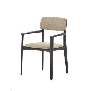 意式極簡高端實木布藝餐椅設計師款 北歐酒店靠背椅家用真皮椅子