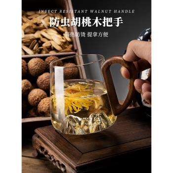 日式綠茶杯玻璃杯泡綠茶專用男士帶把手水杯家用高檔水晶綠茶杯子