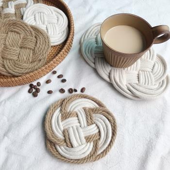 梵特茜手工麻繩編織棉麻小清新圓形隔熱防燙簡約餐桌墊子杯墊碗墊