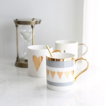愛心北歐創意陶瓷馬克杯電鍍金紋款家用茶杯水杯咖啡杯情侶杯子