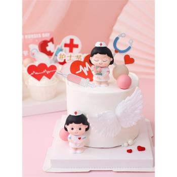 國際護士節蛋糕裝飾比心捧花白衣天使玩偶擺件聽診器針筒醫生插牌
