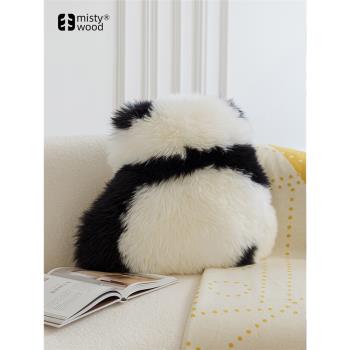 熊貓萌蘭和花花背影抱枕真羊毛可愛靠墊沙發客廳坐墊生日禮物喬遷