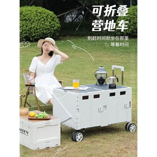 野營推車折疊戶外露營車野餐手拉車郊游野外營地車桌板拉桿小拖車
