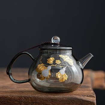 耐高溫煙灰色玻璃泡茶壺小號帶濾網茶壺個人專用壺功夫茶具泡茶器